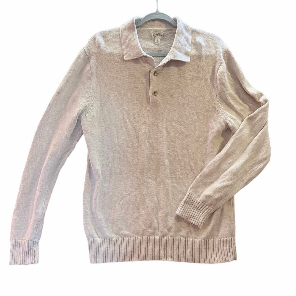 J. Crew cream oatmeal knit light sweater button collared medium 100% cotton prep